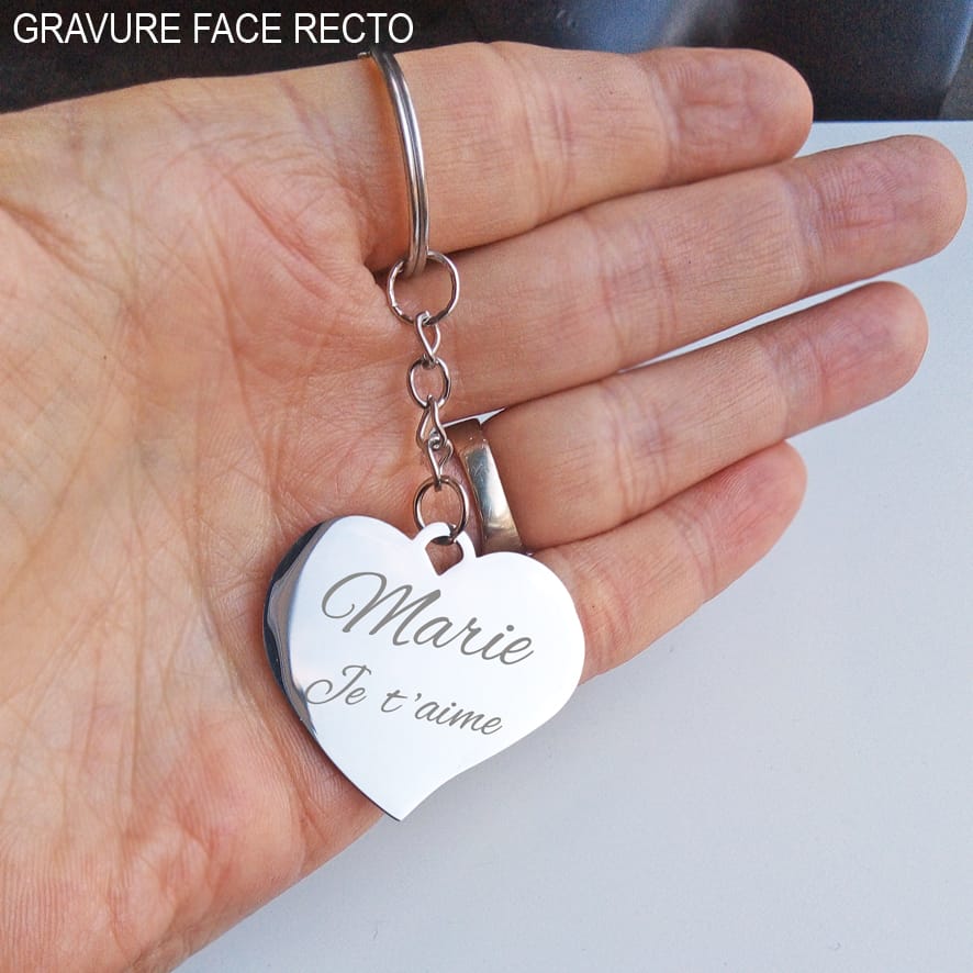 Porte clé personnalisé gravé avec prénoms et date saint Valentin